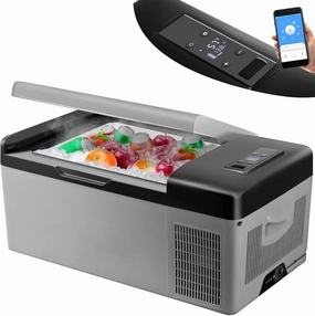VEVOR 12 Volt Refrigerator 16 Qt, Gre,Portable Mini Car Fridge with -4℉-68℉ Cooling Range & App Control 12/24V DC & 110-240V AC Electric Compressor Cooler for Truck Vehicle RV Boat Outdoor & Home Use