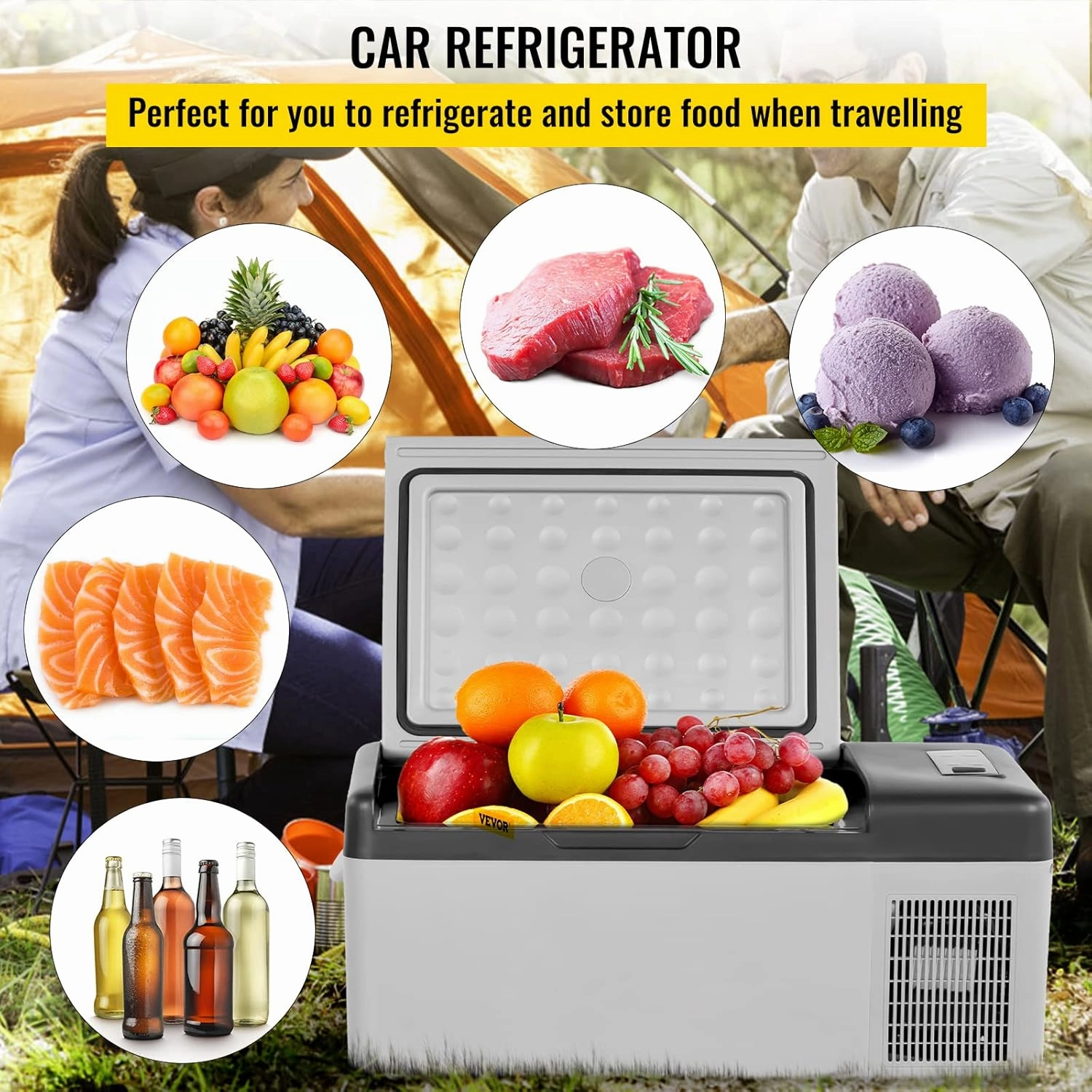 VEVOR 12 Volt Refrigerator 16 Qt, Gre,Portable Mini Car Fridge with -4℉-68℉ Cooling Range & App Control 12/24V DC & 110-240V AC Electric Compressor Cooler for Truck Vehicle RV Boat Outdoor & Home Use