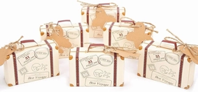 VGOODALL 120 Pcs Mini Suitcase Favor Box Party Favor Candy Box, Vintage Kraft Paper with Tags and Burlap Twine for Wedding/Travel Themed Party/Bridal Shower Decoration