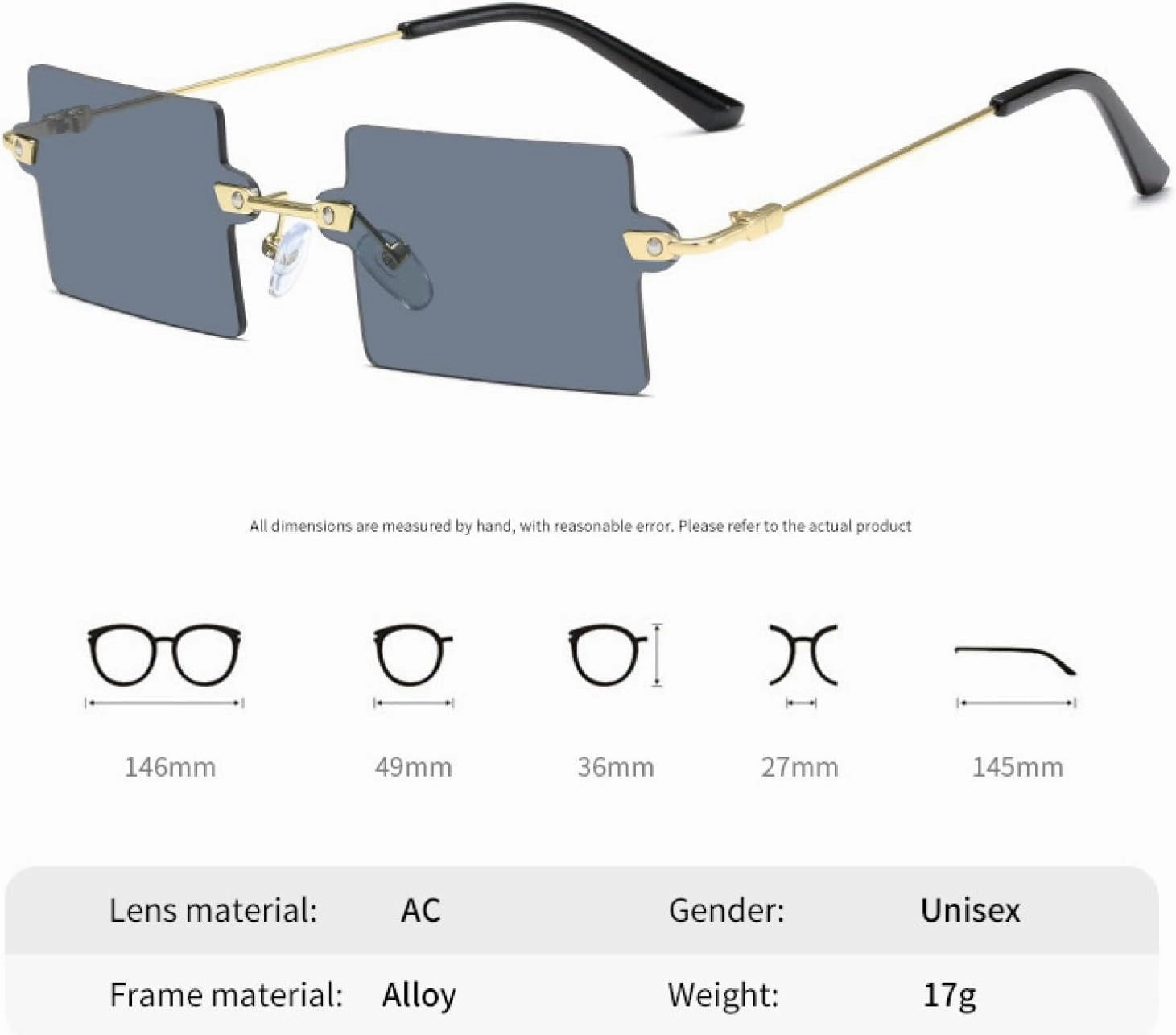 Vintage Fashion Rimless Sunglasses Women Men Trend Metal Punk Eyeglasses Summer Traveling Sun Glasses Uv400
