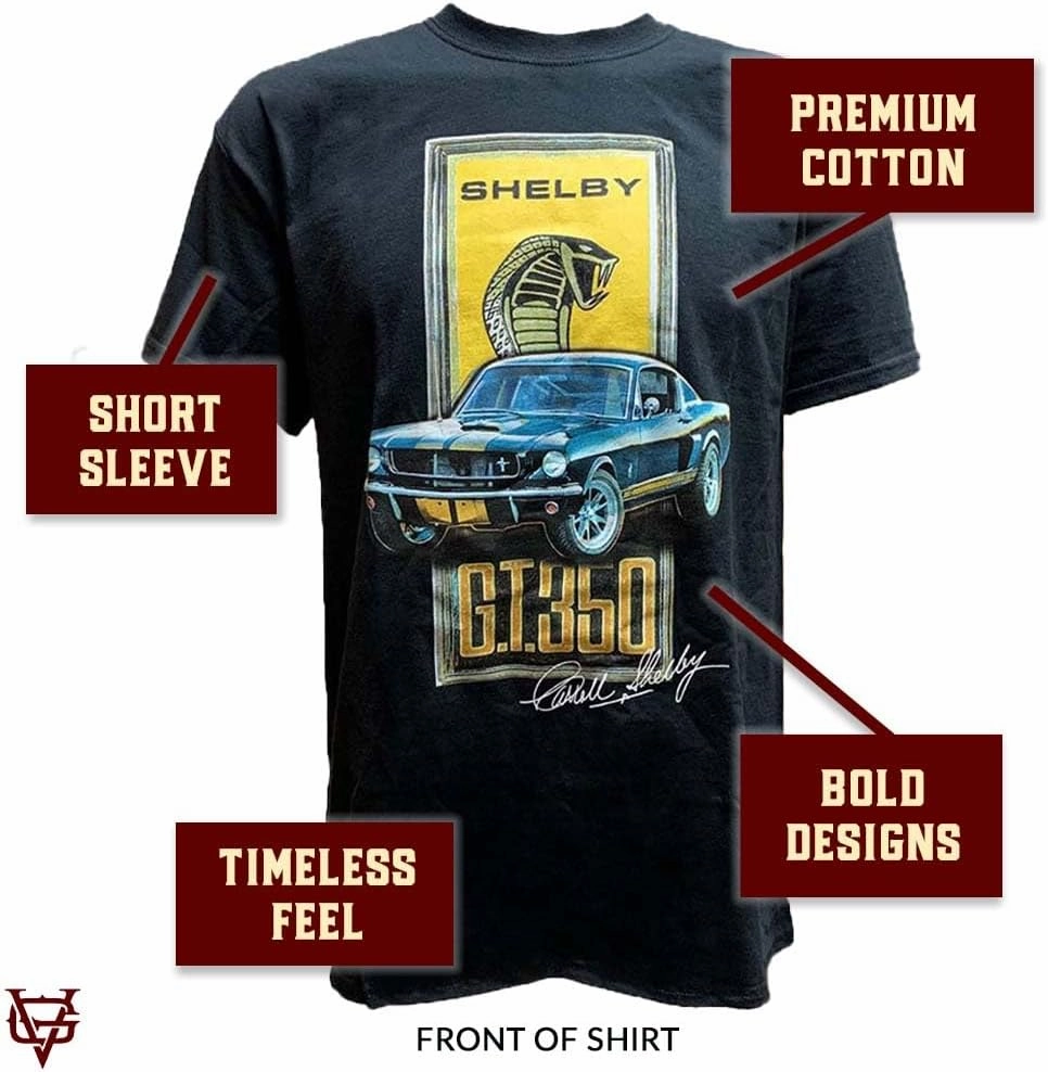 Vintage Goods Apparel Men's Retro Graphic T-Shirt, 1966 Shelby Mustang GT350H - Shelby Gifts for Vintage Muscle Car Lovers