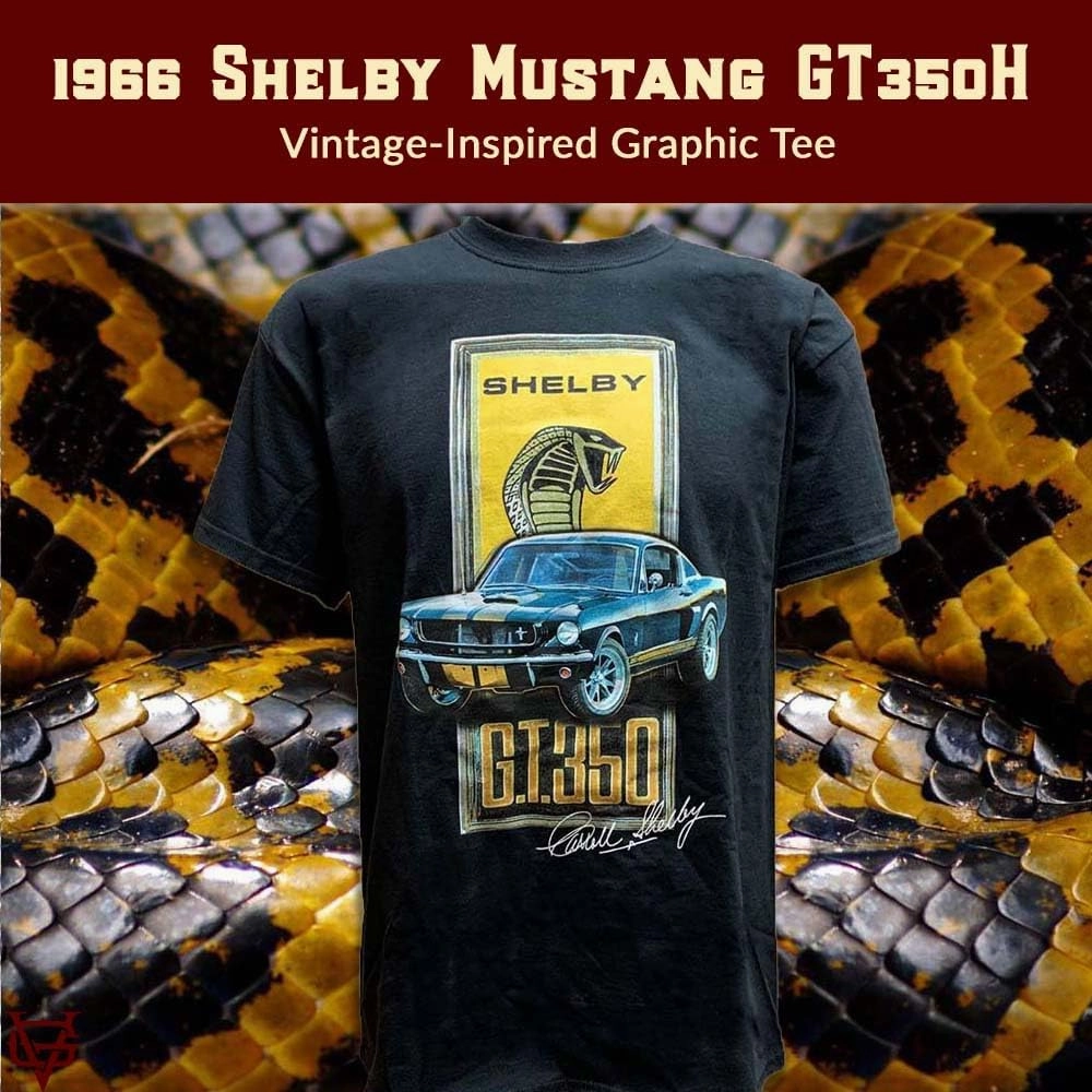 Vintage Goods Apparel Men's Retro Graphic T-Shirt, 1966 Shelby Mustang GT350H - Shelby Gifts for Vintage Muscle Car Lovers