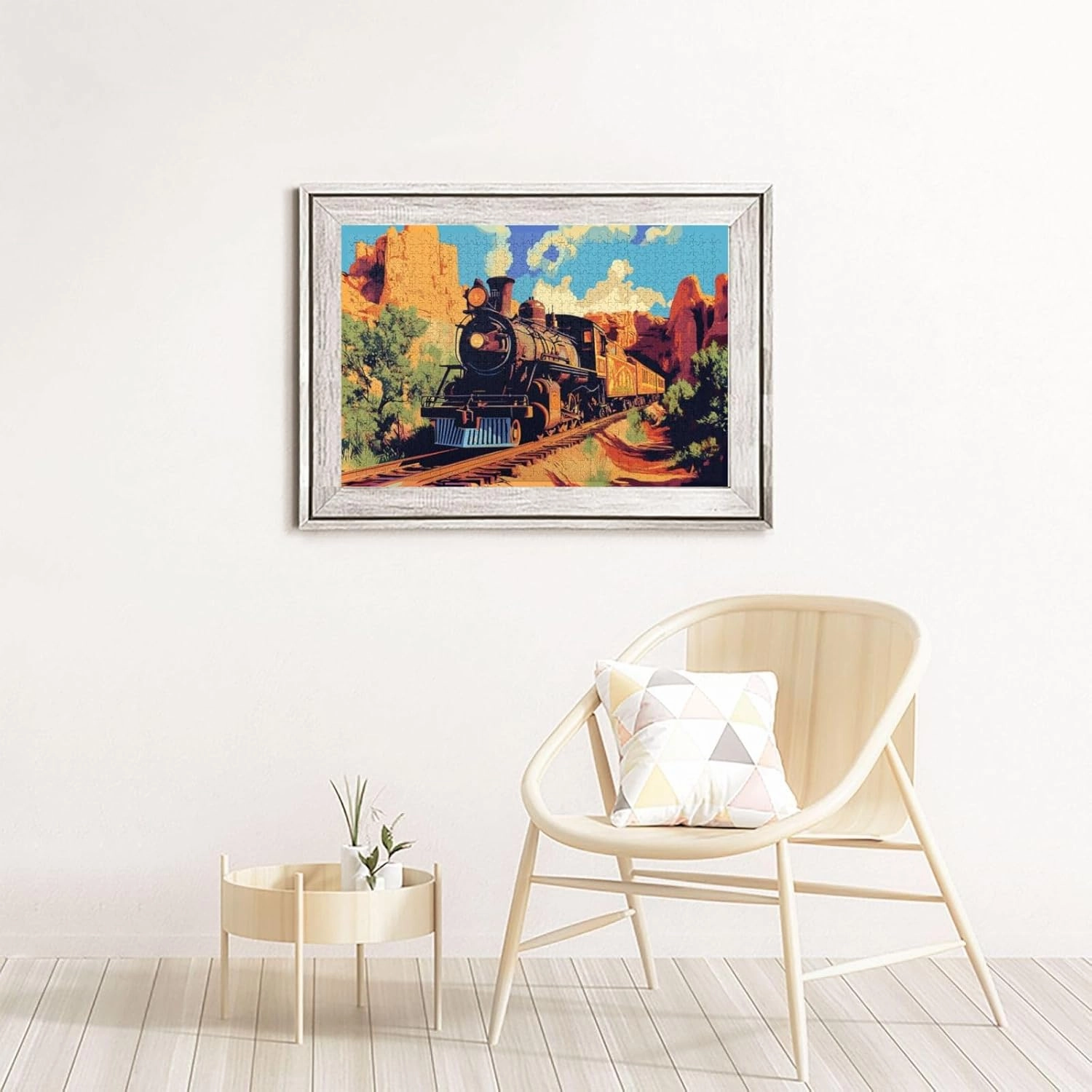 Vintage Steam Train Crossing Vast Desert 1000 Piece Adult Wooden Jigsaw Puzzle - Epic Landscape Challenge,Exercising Brain Power and Hands-on Skills,Gifts for Family and Friends