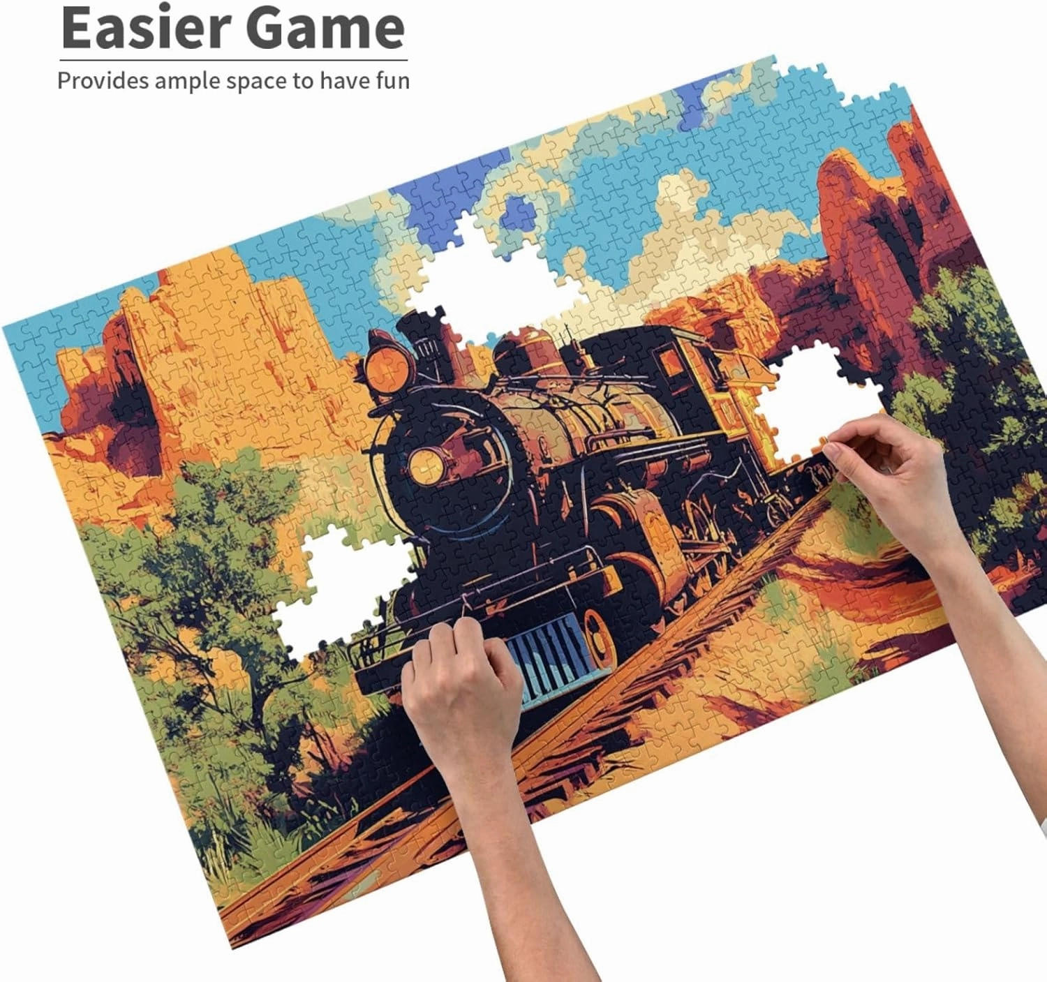 Vintage Steam Train Crossing Vast Desert 1000 Piece Adult Wooden Jigsaw Puzzle - Epic Landscape Challenge,Exercising Brain Power and Hands-on Skills,Gifts for Family and Friends