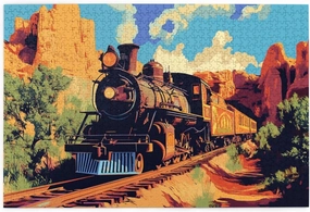 Vintage Steam Train Crossing Vast Desert 1000 Piece Adult Wooden Jigsaw Puzzle - Epic Landscape Challenge,Exercising Brain Power and Hands-on Skills,Gifts for Family and Friends