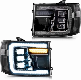VLAND LED Projector Headlights For [ 2007-2013 GMC Sierra 1500 2500HD 3500HD ] W/Dynamic DRL, Sequential Turn Signal, Clear Reflector, Not For Classic Models