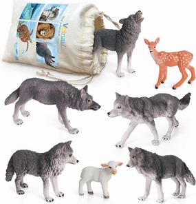 Volnau Wolf Toys Animal Figures 7PCS Figurines Zoo Pack for Toddlers Kids Christmas Decoration Gift Preschool Educational Sheep Jungle Forest Safari Set