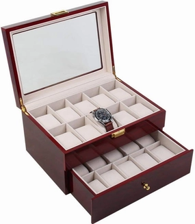 Watch Display Box with Drawer Cabinet, Large Size Can Hold 20 Watches, Glass Top Velvet Lining