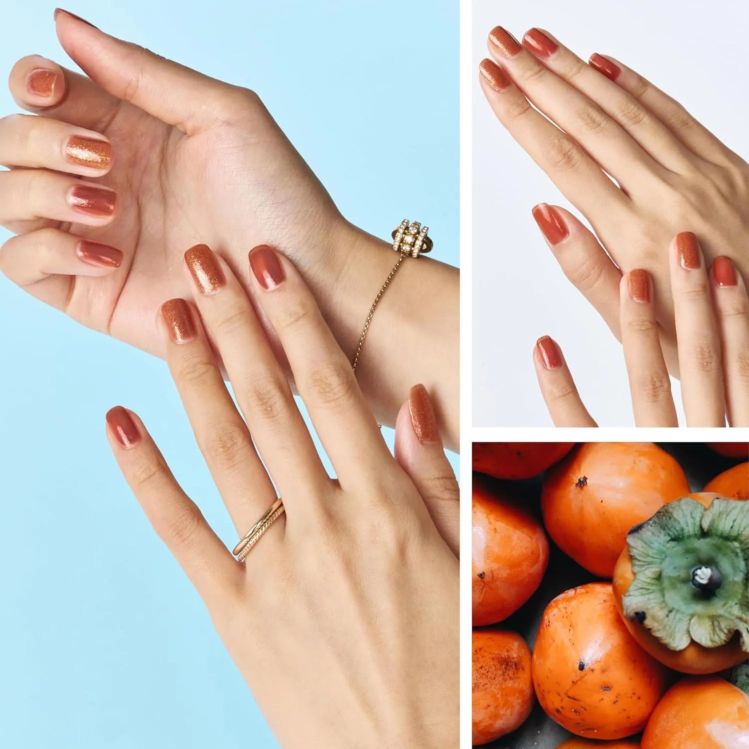 Water-base Vegan Nail Polish 3pcs in set (2 Colors   Clear Top Coat), Eco-friendly Halal-Certificated Non-toxic Breathable Peel Off Brick & Gold Glitter (No 27 Hong-shi, 0.51 fl oz)