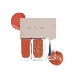 Water-base Vegan Nail Polish 3pcs in set (2 Colors   Clear Top Coat), Eco-friendly Halal-Certificated Non-toxic Breathable Peel Off Brick & Gold Glitter (No 27 Hong-shi, 0.51 fl oz)