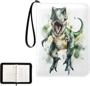 Watercolor Green Dinosaur Painting Card Binder 4 Pocket, Trading Card Holder Fits 400 Game Cards with 50 Removable Sleeves, MTG Card Case Standard Size