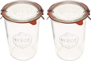 Weck Canning Jars 743 - Weck Mold Jars made of Transparent Glass - Eco-Friendly Canning Jar - Storage for Food with Air Tight Seal and Lid - 3/4 Liter Tall Jars Set - Set of 2 Jars