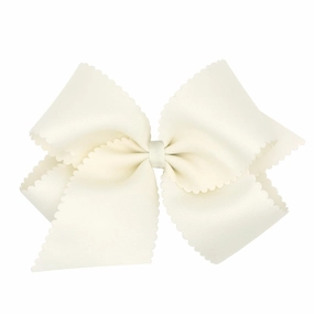 Wee Ones Girls' Classic Grosgrain Hair Bow with Scalloped Edges and Plain Wrap Center on a WeeStay Hair Clip, King, Antique White