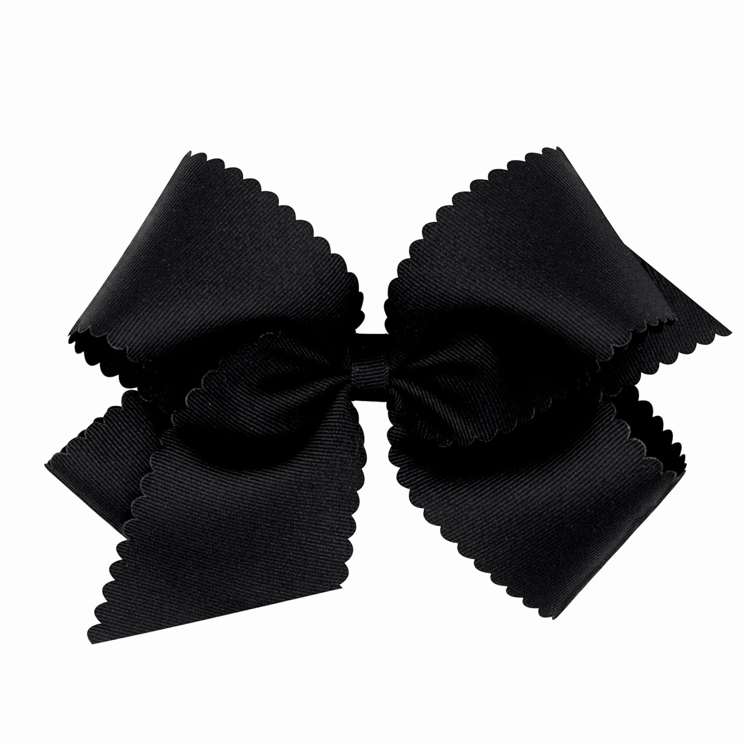 Wee Ones Girls' Classic Grosgrain Hair Bow with Scalloped Edges and Plain Wrap Center on a WeeStay Hair Clip, King, Black