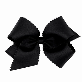 Wee Ones Girls' Classic Grosgrain Hair Bow with Scalloped Edges and Plain Wrap Center on a WeeStay Hair Clip, King, Black