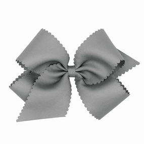 Wee Ones Girls' Classic Grosgrain Hair Bow with Scalloped Edges and Plain Wrap Center on a WeeStay Hair Clip, King, Gray