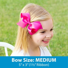 Wee Ones Girls' Classic Grosgrain Hair Bow with Scalloped Edges and Plain Wrap Center on a WeeStay Hair Clip, Medium, Red