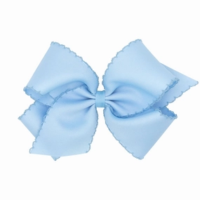 Wee Ones Girls' Classic Grosgrain Moonstitch Edge Hair Bow on a WeeStay Hair Clip, Matching Edge, King, Millennium Blue