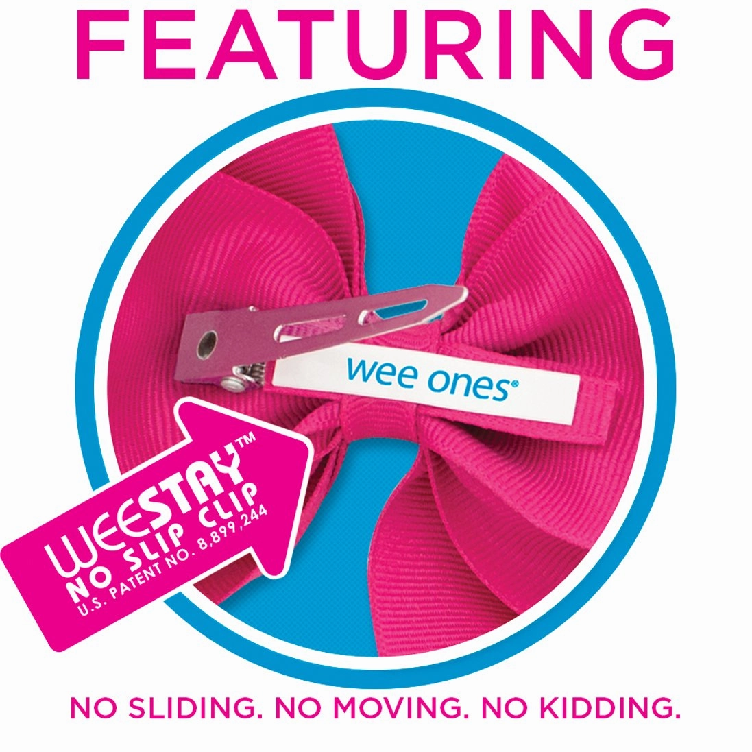 Wee Ones Girls' Classic Grosgrain Moonstitch Edge Hair Bow on a WeeStay Hair Clip, Matching Edge, Medium, Hot Pink