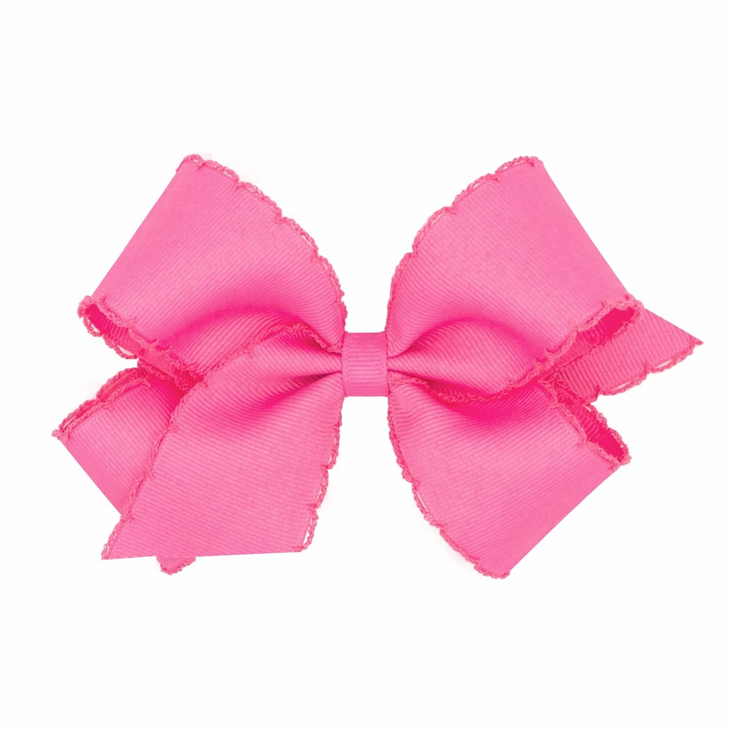 Wee Ones Girls' Classic Grosgrain Moonstitch Edge Hair Bow on a WeeStay Hair Clip, Matching Edge, Medium, Hot Pink