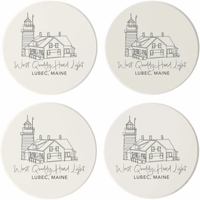 West Quoddy Head Light, Joyride Home Decor, 4 Ceramic Coasters, 4-inch Circle Drink Coasters, Set of 4, Non-Slip Cork Back, Protects Surfaces, Express Your Style.