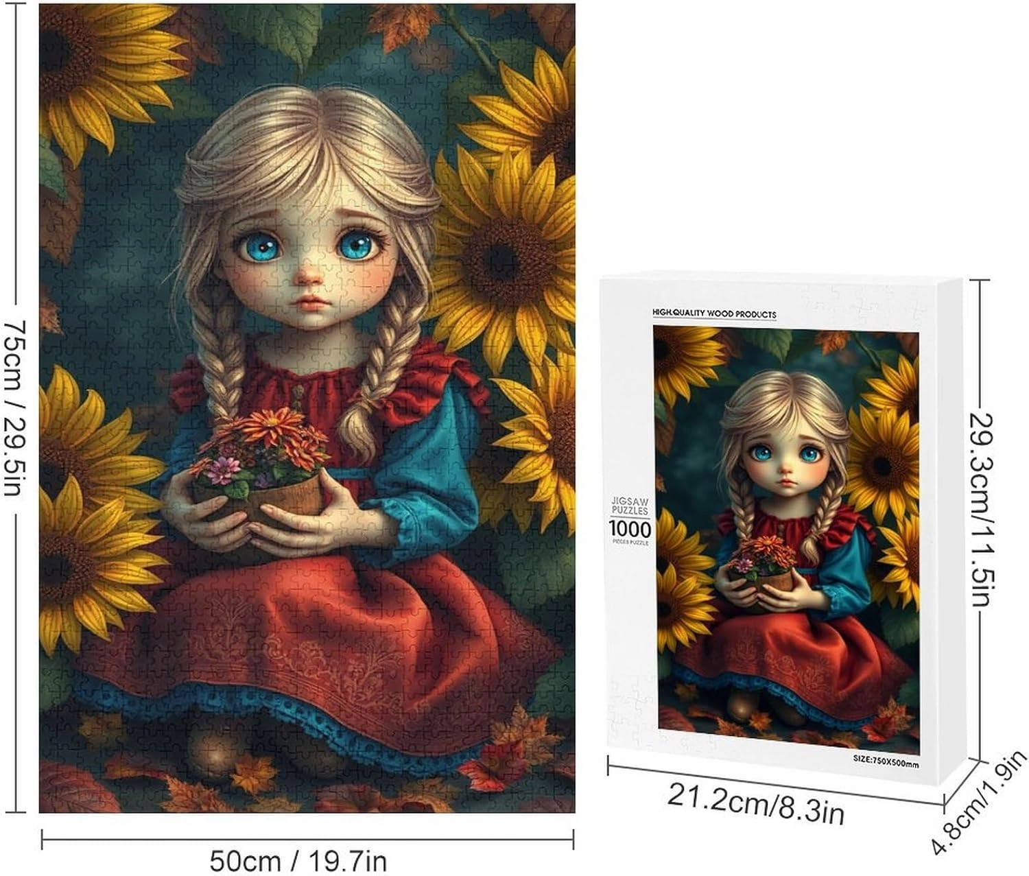 Whimsical Fantasy Art of A Young Girl 1000 PCS Wooden Jigsaw Puzzle for Adults,Family or Elderly,Art Home Decor DIY Funny Parent-Child Educational Game Toy Puzzle Gift for Mom,Wife,Friend