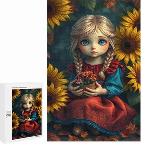 Whimsical Fantasy Art of A Young Girl 1000 PCS Wooden Jigsaw Puzzle for Adults,Family or Elderly,Art Home Decor DIY Funny Parent-Child Educational Game Toy Puzzle Gift for Mom,Wife,Friend