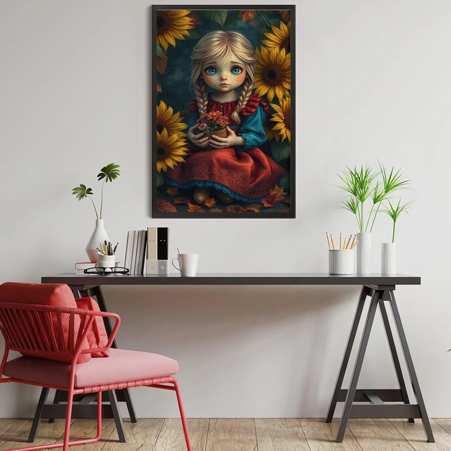 Whimsical Fantasy Art of A Young Girl 1000 PCS Wooden Jigsaw Puzzle for Adults,Family or Elderly,Art Home Decor DIY Funny Parent-Child Educational Game Toy Puzzle Gift for Mom,Wife,Friend