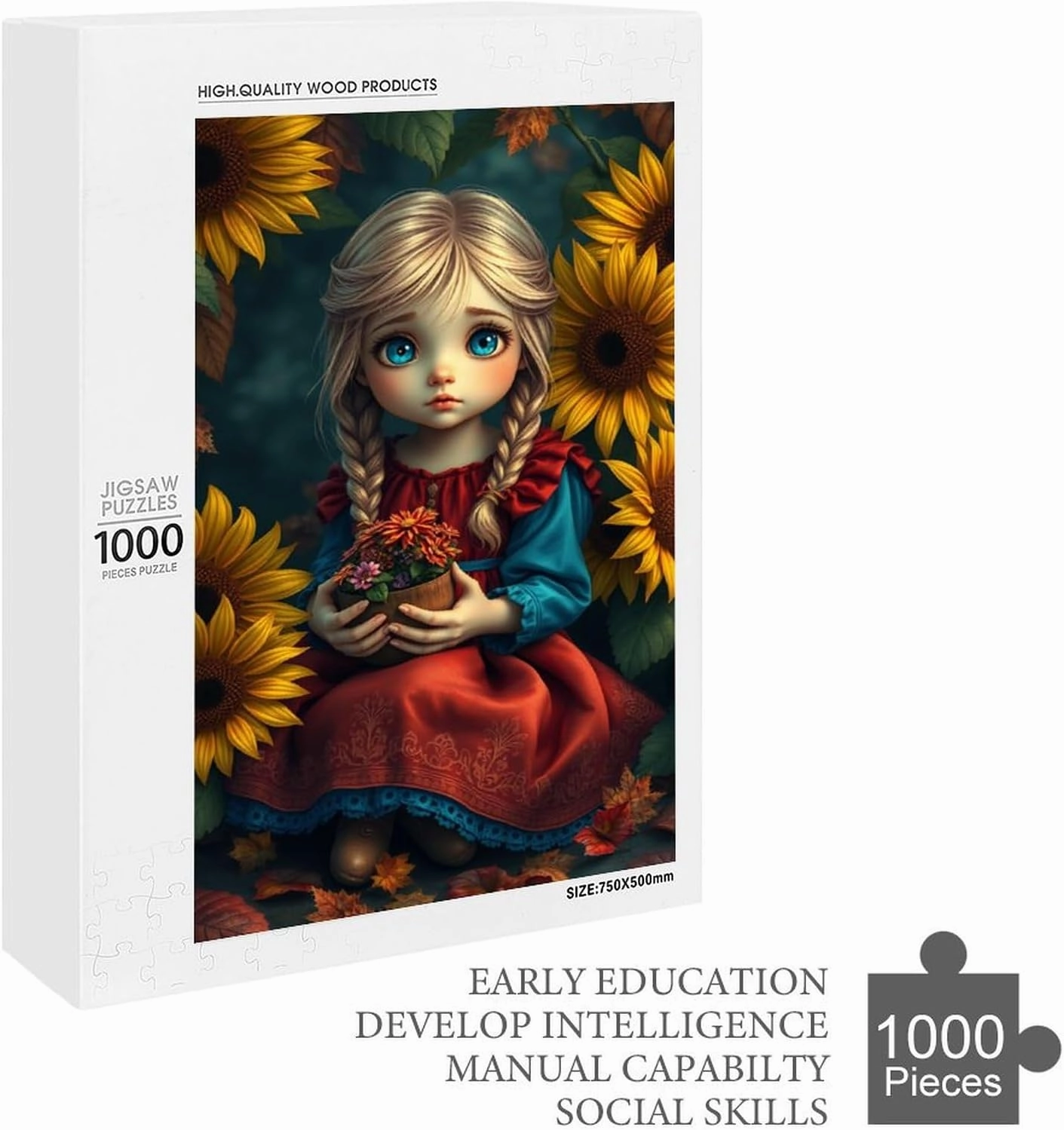 Whimsical Fantasy Art of A Young Girl 1000 PCS Wooden Jigsaw Puzzle for Adults,Family or Elderly,Art Home Decor DIY Funny Parent-Child Educational Game Toy Puzzle Gift for Mom,Wife,Friend