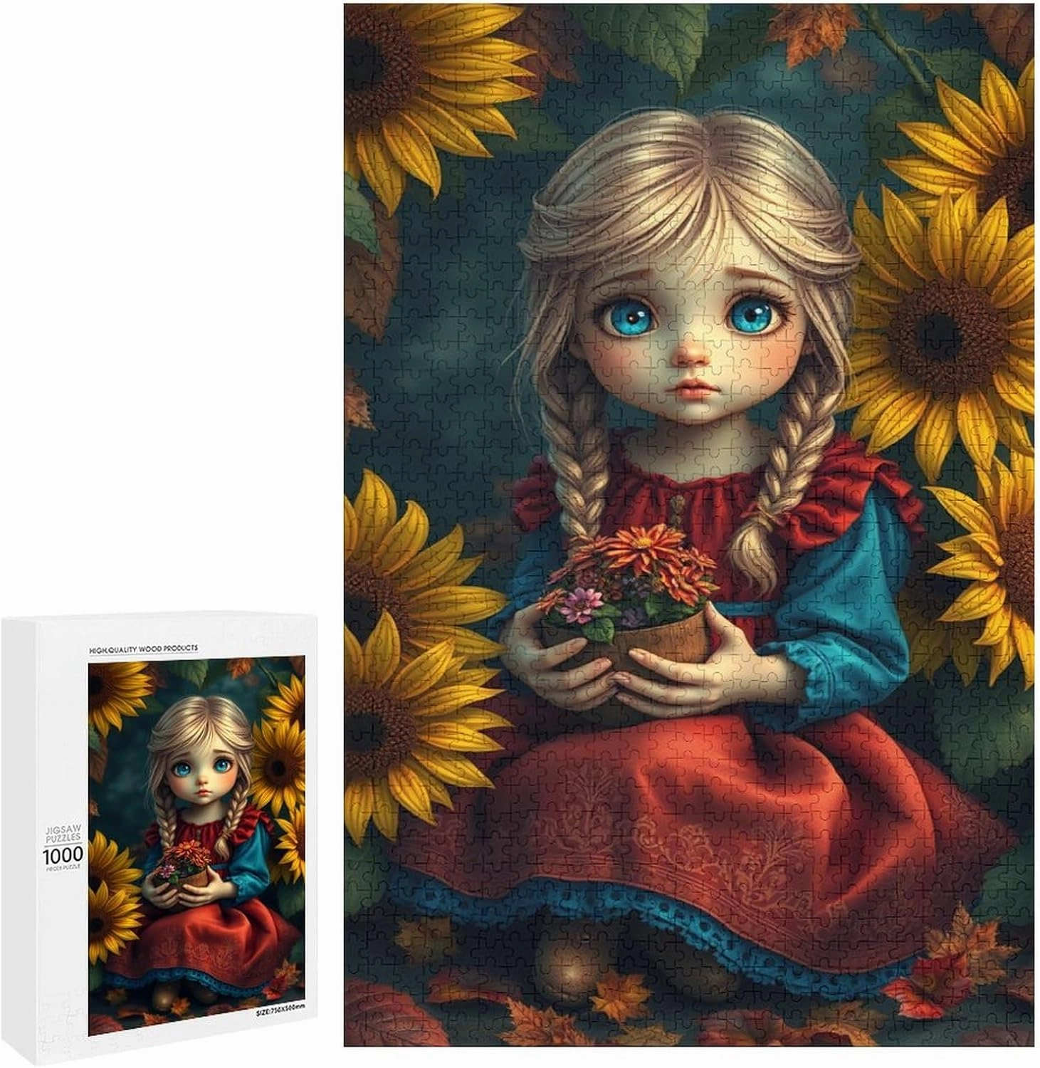 Whimsical Fantasy Art of A Young Girl 1000 PCS Wooden Jigsaw Puzzle for Adults,Family or Elderly,Art Home Decor DIY Funny Parent-Child Educational Game Toy Puzzle Gift for Mom,Wife,Friend