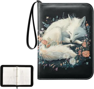 White Fox Colorful Flowers Card Binder 4 Pocket, Trading Card Holder Fits 400 Game Cards with 50 Removable Sleeves, MTG Card Case Standard Size