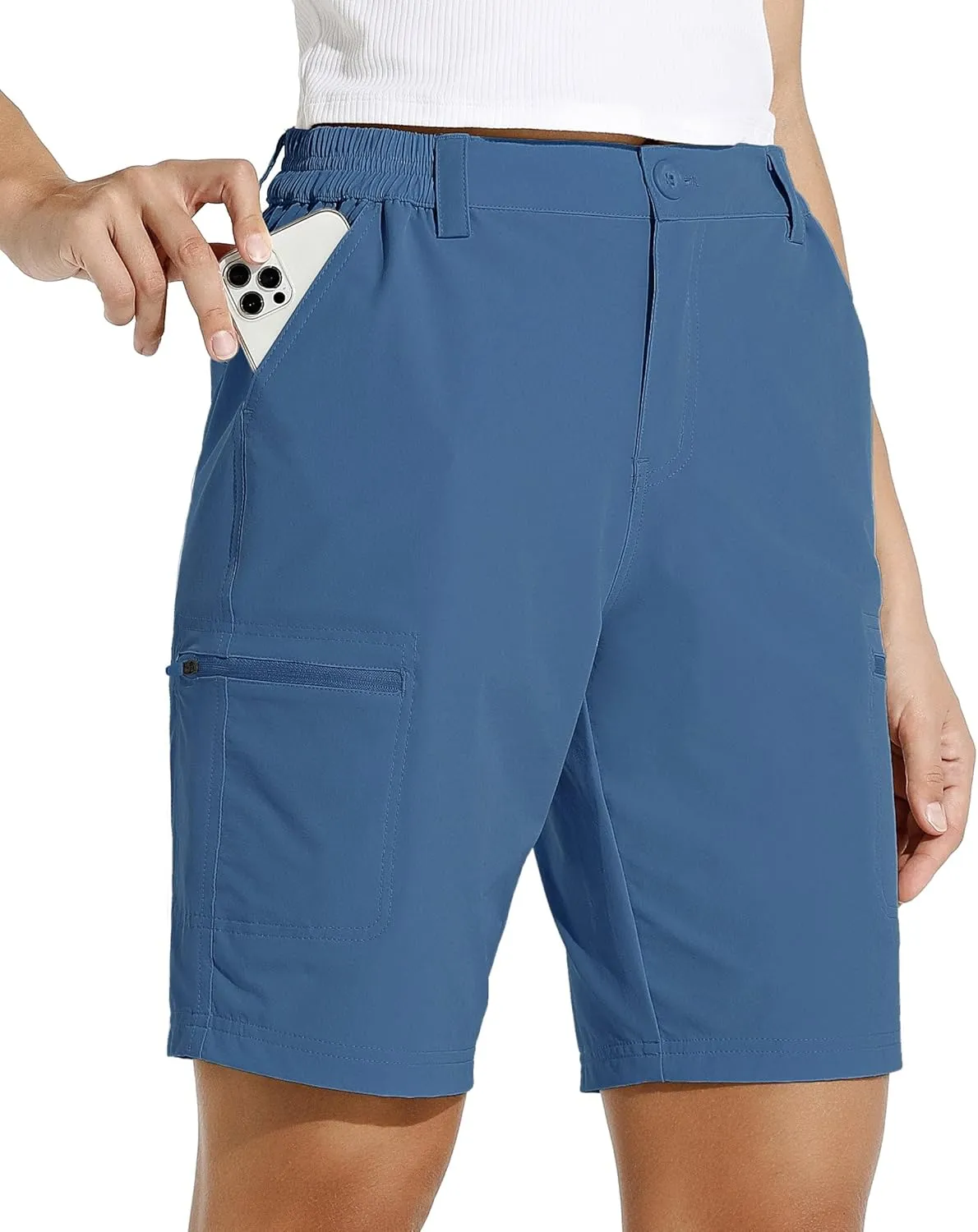 Willit Women's 10" Hiking Cargo Shorts with 4-Way Stretch, UPF50 Sun Protection, 4 Pockets, Khaki, X-Small to 2X-Large