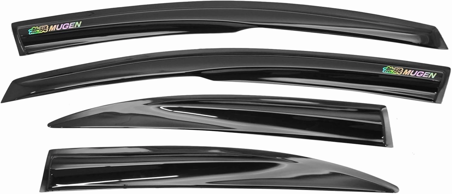 Window Visor Rain Guard Shade Compatible with 2006-2011 Civic Sedan 4DR, Side Window Vent Deflector, Dark Smoke Tinted, JDM Mugen Tape On Slim Style, 06 07 08 09 10 11, with Mugen
