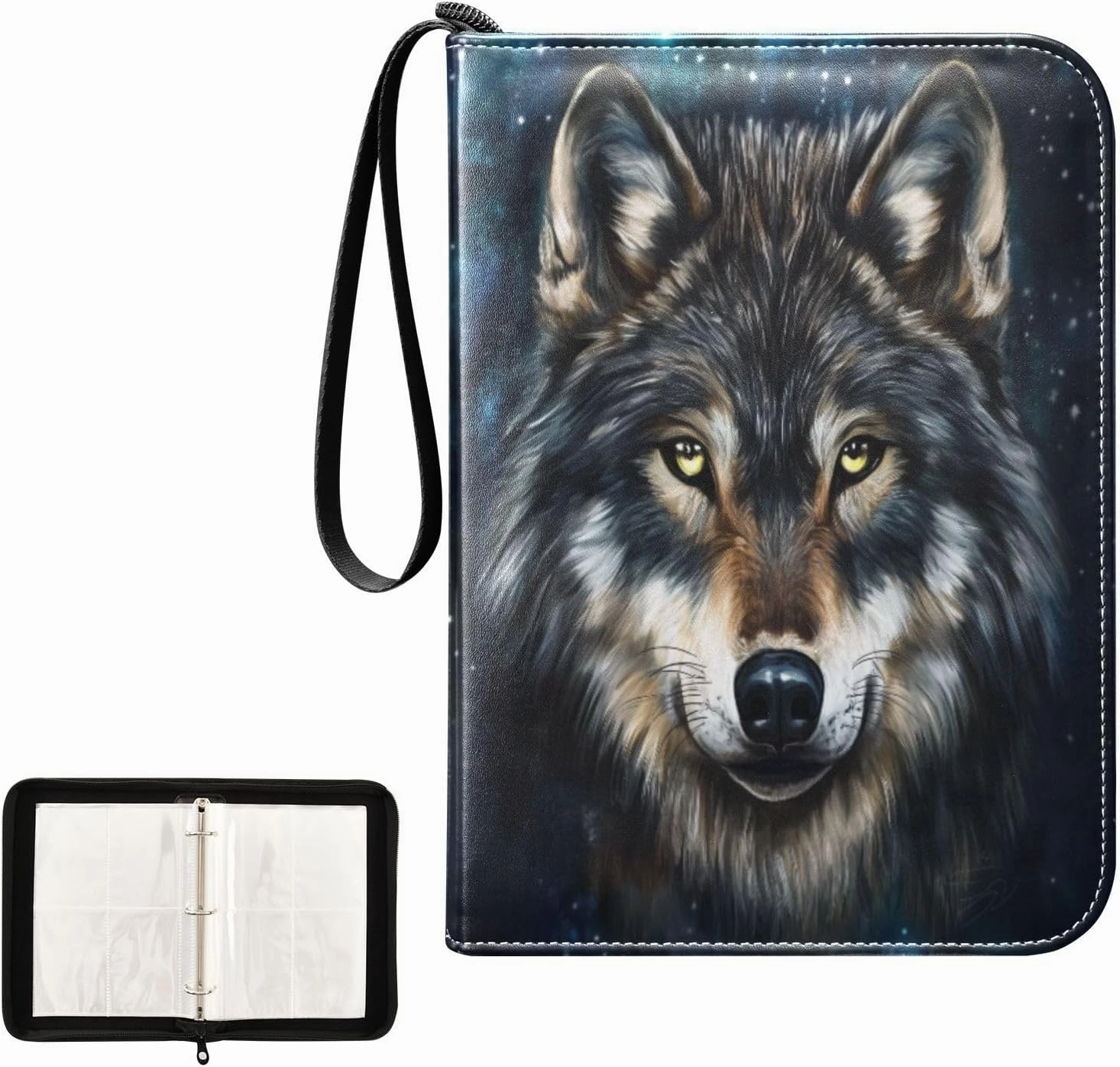 Wolf Galaxy Painting Card Binder 4 Pocket, Trading Card Holder Fits 400 Game Cards with 50 Removable Sleeves, MTG Card Case Standard Size