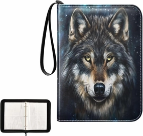 Wolf Galaxy Painting Card Binder 4 Pocket, Trading Card Holder Fits 400 Game Cards with 50 Removable Sleeves, MTG Card Case Standard Size