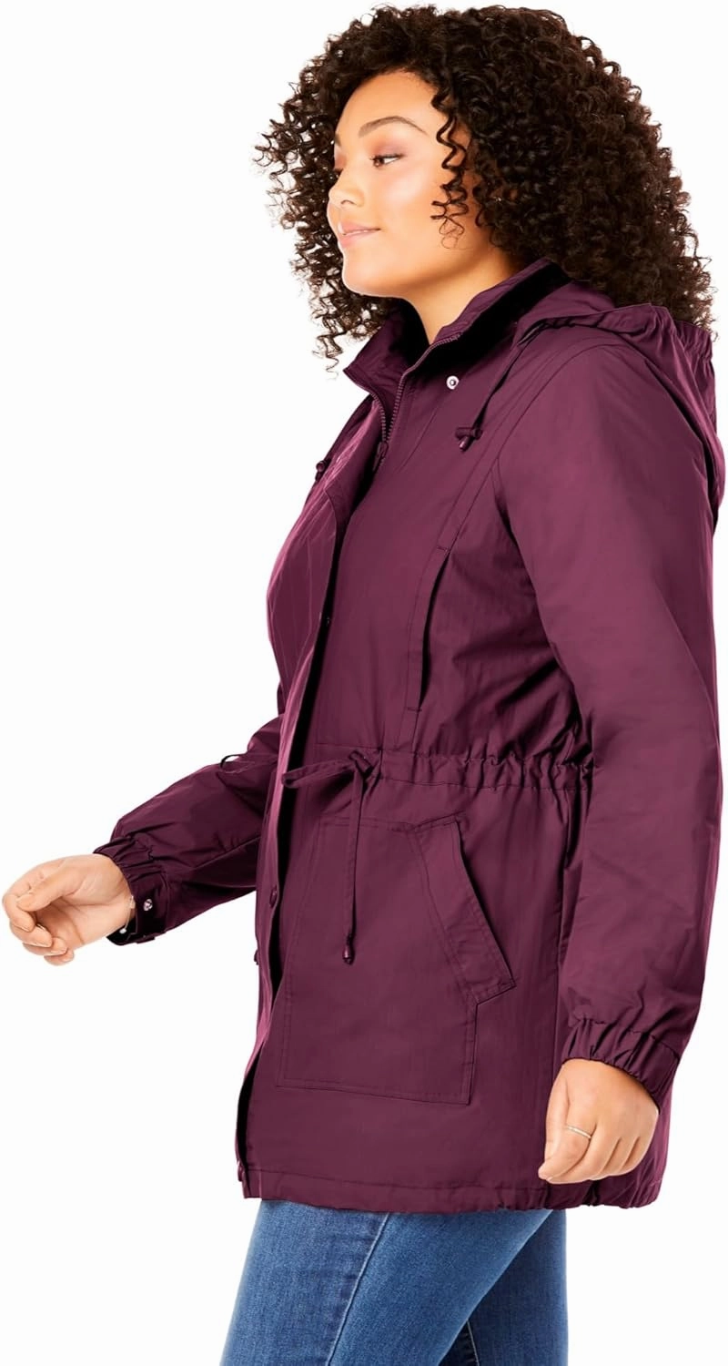 Woman Within Plus Size Fleece-Lined Taslon Anorak