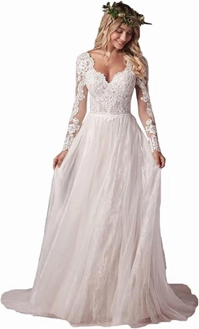 Women's Lace Applique Mermaid Wedding Dresses for Bride Beach Boho Wedding Bridal Gowns