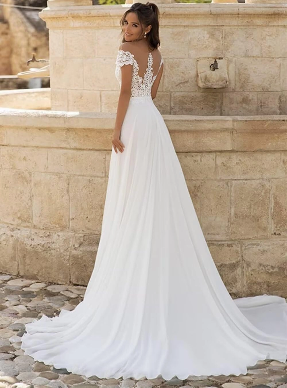Women's Lace Applique Mermaid Wedding Dresses for Bride Beach Boho Wedding Bridal Gowns