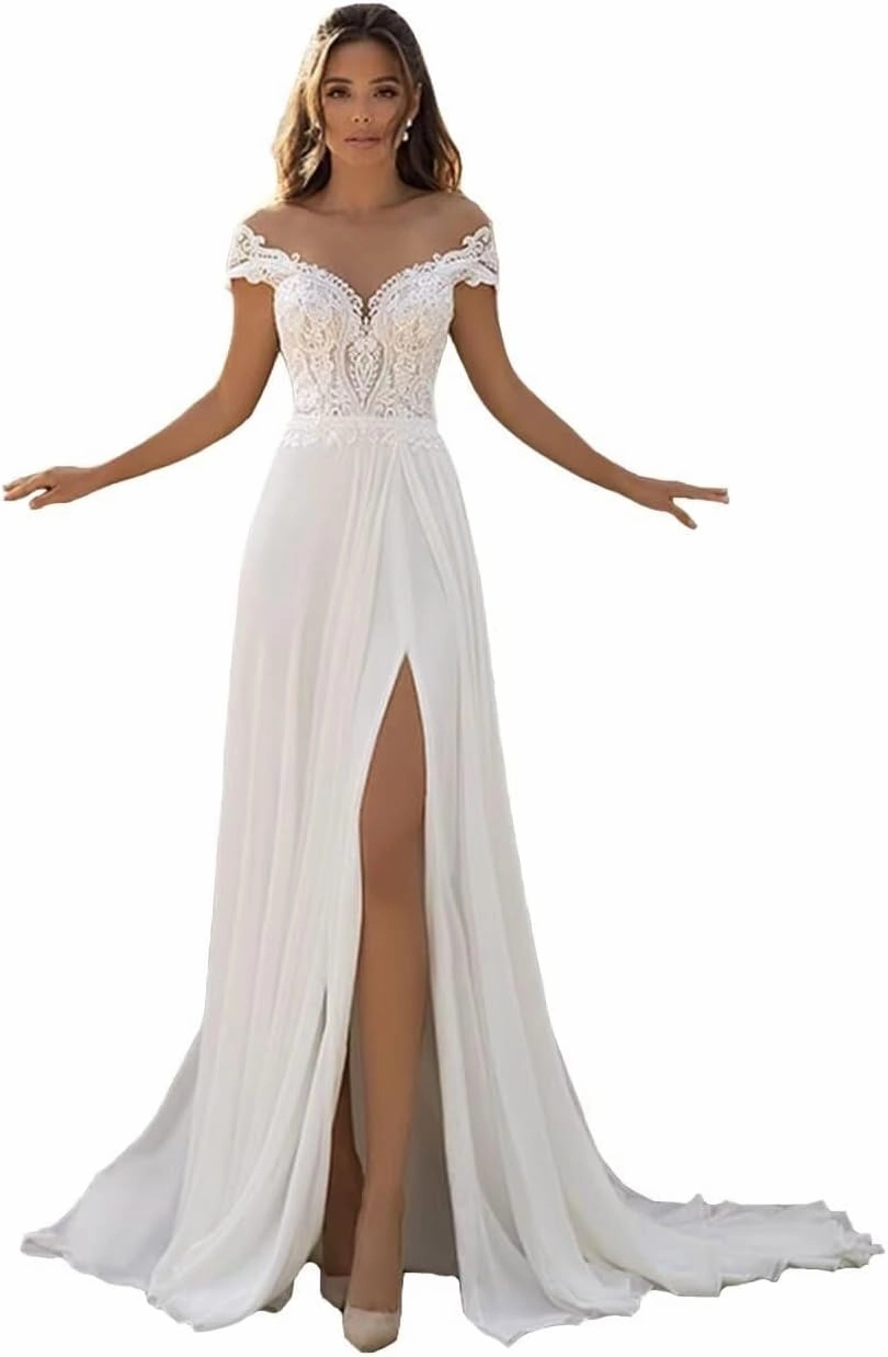 Women's Lace Applique Mermaid Wedding Dresses for Bride Beach Boho Wedding Bridal Gowns