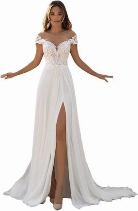 Women's Lace Applique Mermaid Wedding Dresses for Bride Beach Boho Wedding Bridal Gowns