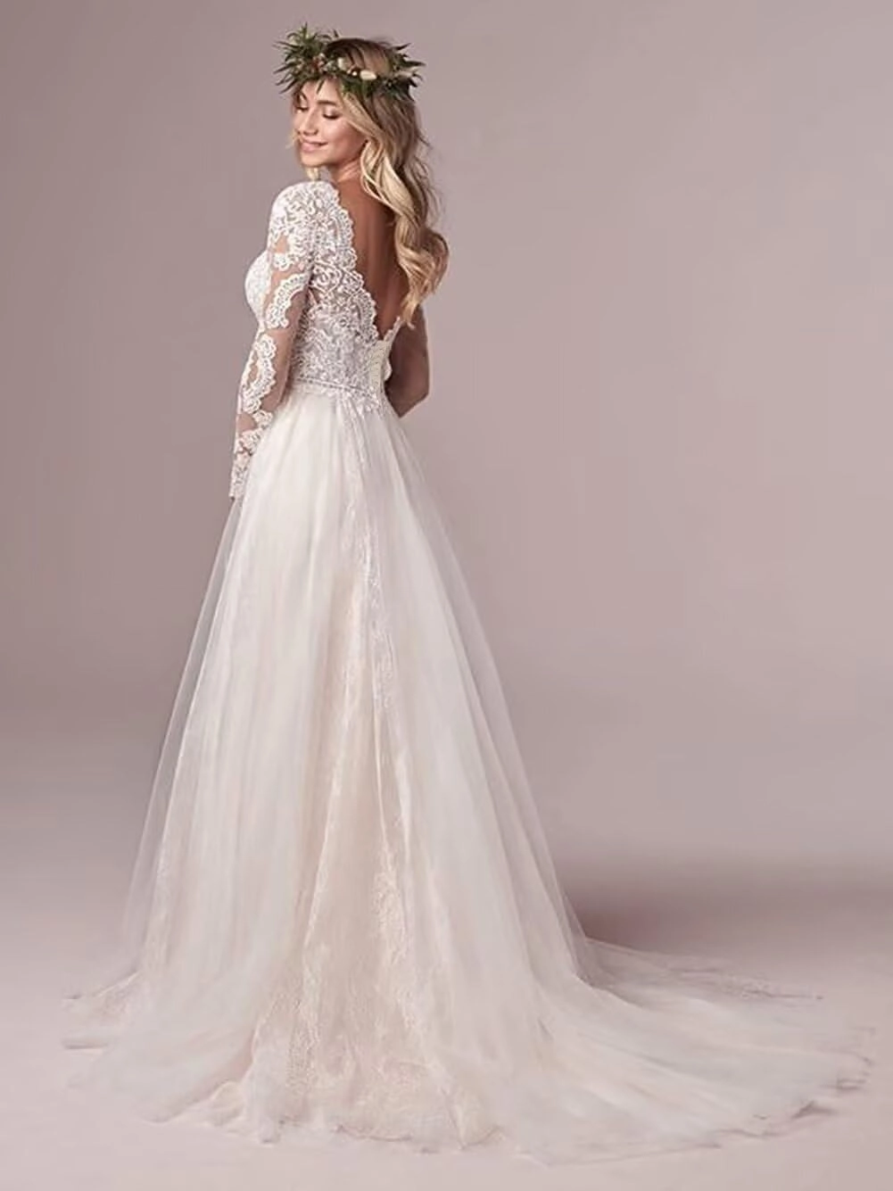 Women's Lace Applique Mermaid Wedding Dresses for Bride Beach Boho Wedding Bridal Gowns
