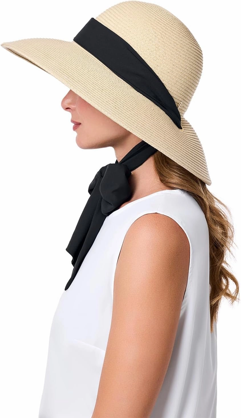 Women's Stylish Sun Hat - UPF 50  Sun Protection - 2-in-1 Interchangeable Scarves - Stella (One Size)