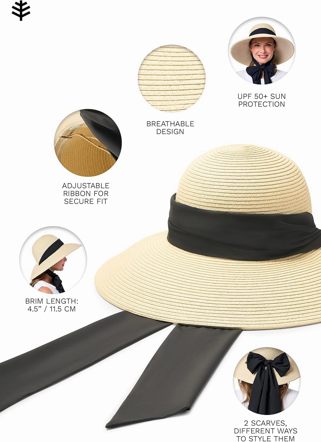 Women's Stylish Sun Hat - UPF 50  Sun Protection - 2-in-1 Interchangeable Scarves - Stella (One Size)