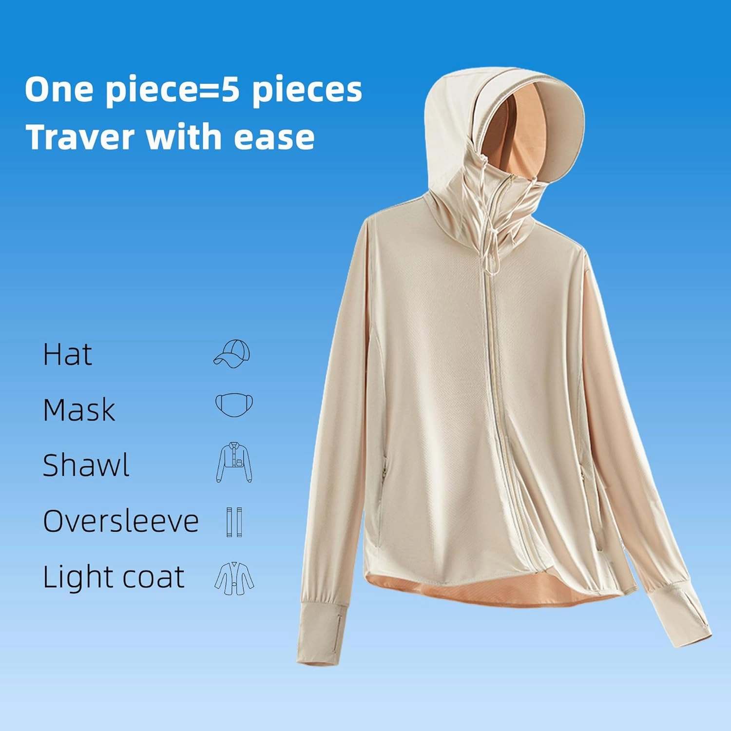 Women's UPF 50  Sun Protection Jacket Lightweight Cool UV Shirt Long Sleeve with Hoodie Brim Thumb Hole Running