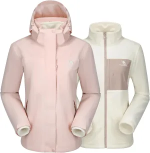 Women's Ski Jacket 3 in 1 Winter Jacket Waterproof Jacket Windproof Snow Coat with Inner Warm Fleece Coat