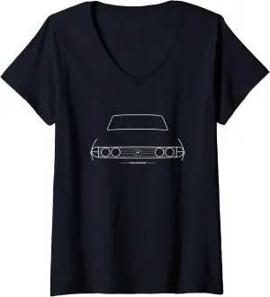 Womens Triumph Stag British classic car white outline graphic V-Neck T-Shirt