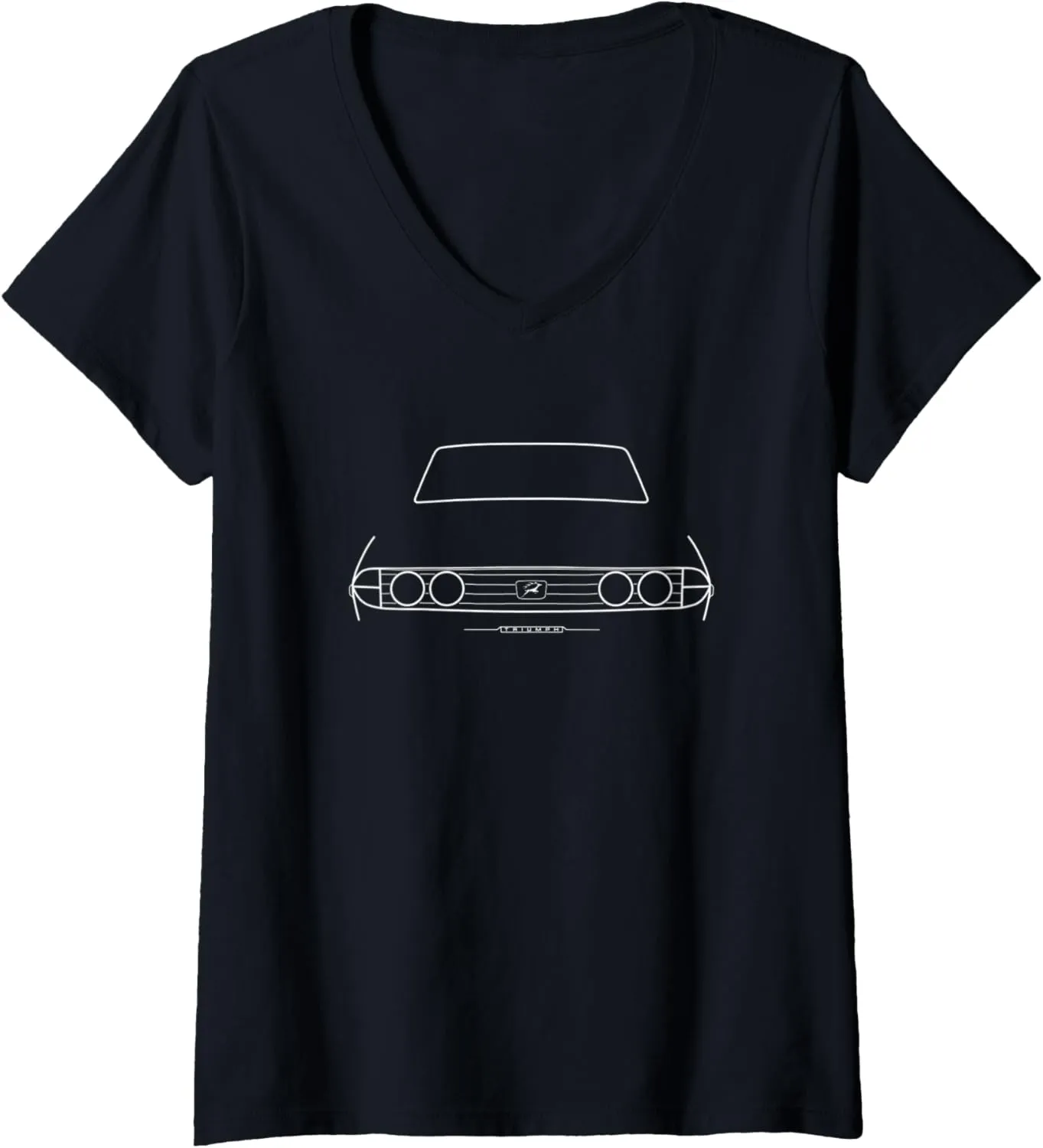 Womens Triumph Stag British classic car white outline graphic V-Neck T-Shirt