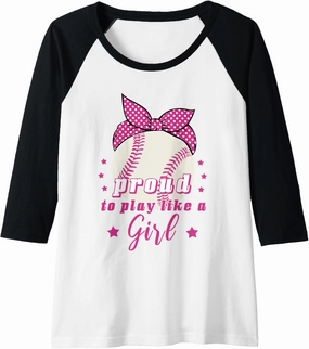 Womens Proud to Play Like A Girl Baseball Raglan Baseball Tee