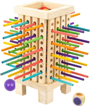 Wooden Montessori Board Game,Classic Number Game,42 Colored Sticks in Six Colors,6 Acrylic Balls,1 Colorful Dice,Kerplunk Games,Classic Fun Games for Family Game Night（Quadrangle）
