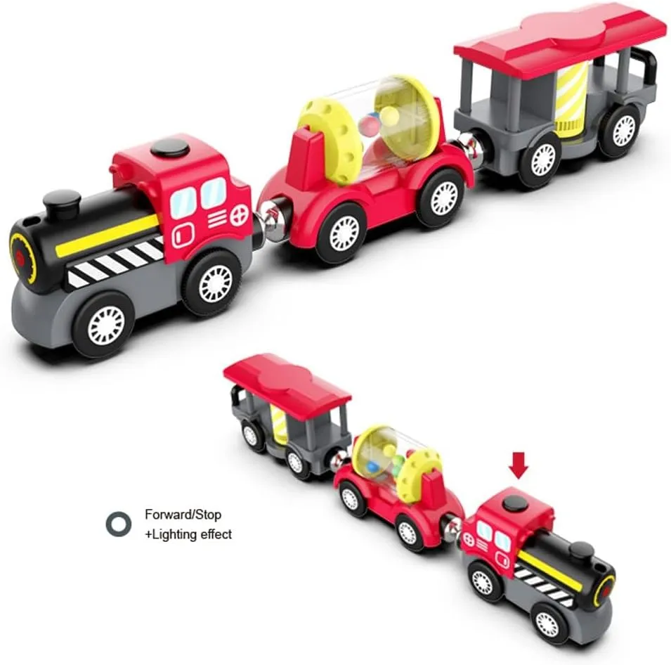 Wooden Railway Track Accessories, Battery Operated Locomotive Train, Magnetic Railway Toy for Toddlers, Track Set, Suitable for All Major Brands Train Set